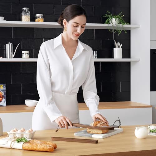 Bread Knife with Wooden Tray, 16.5" Serrated Sourdough Bread Knife, Premium Bow Bread Slicer for Homemade Bread, Bagels & Loaf, Stainless Steel Cutter (Black Walnut, Narrow-Spacing) - color: Black-Narrow Walnut