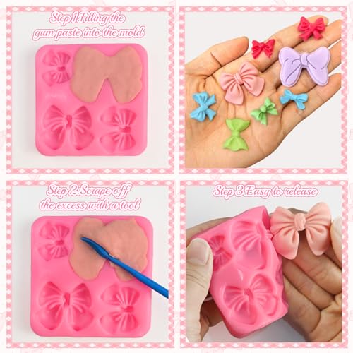 Bow Fondant Molds, 6 Pcs Bowknot Silicone Mold - color: Bow