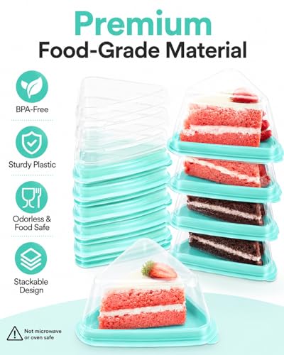 50 Pack Cake Slice Containers with Pink Base & Clear Lids - Disposable Triangle Cheesecake Boxes for Pie, Dessert, Pastry - Individual Plastic Slice Holders with Stickers (Green) - color: Green