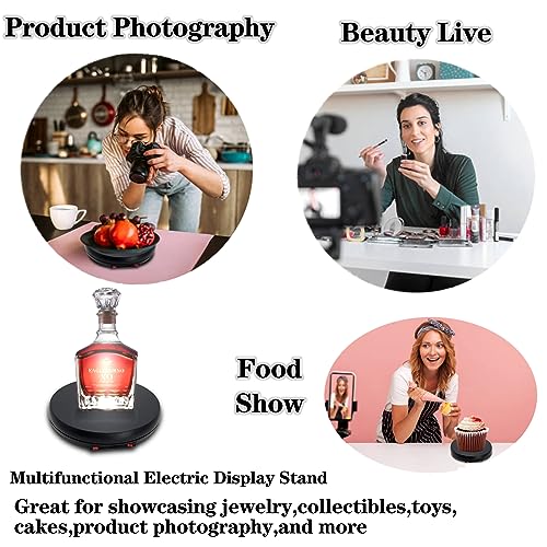 JAYEGT Multicolor LED Light Motorized Rotating Display Stand , 10 inch /55lbs Load, 360° Electronic Photography Turntable for Product Shows, Jewelry, Crystal Art (Black / 5 Colors Light / Rechargeable) - color: Black
