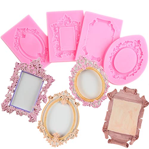 Mujiang Photo Frame Fondant Mold Picture Frame Silicone Molds Set Of 4 - color: Pink