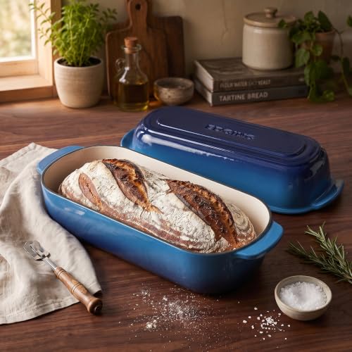EDGING CASTING Enameled Cast Iron Loaf Pan with Lid, Bread pan, Dutch Oven Bread pan for Homemade Sourdough Bread Baking, 12.5x5.5 inch, 5qt, Lake Blue - color: Lake Blue