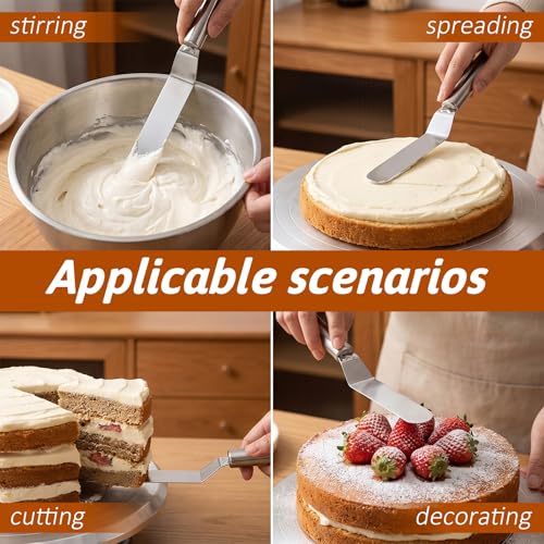 2 Pcs Cake Frosting Spatula Set, 6" & 8" Stainless Steel Icing Spatula for Cakes - Small Offset Spatulas for Cake Decorating, Baking Tools (Silver)