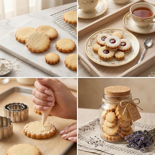 5 Pce Fluted Round Cookie Cutter Set, Circle Shaped Geometric Circle Cookie Cutter for Kitchen Baking, Donut Cutter Ring Scalloped Edge Wavy, Stainless Steel, (1.6", 2", 2.4", 2.8", 3.1")