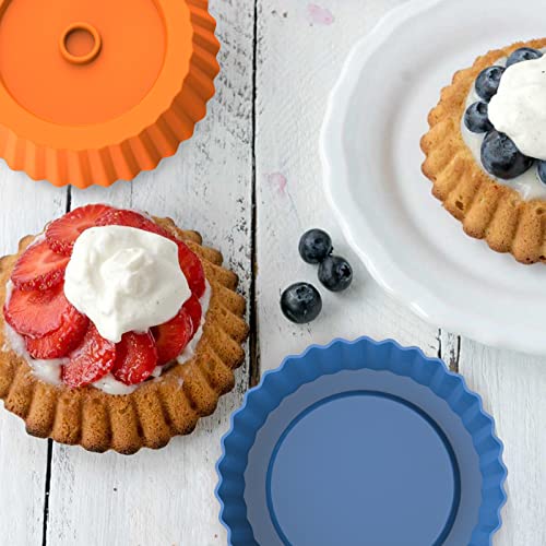 Webake Silicone Quiche Pan, 8pcs Fluted Tart Pans 5 Inch Round Baking Molds Small Maryann Cake Pans for Baking - Multicolor - size: Quiche