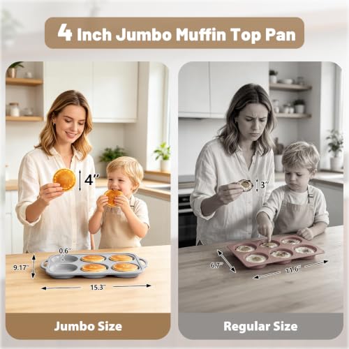 4 Inch Jumbo Silicone Muffin Top Pan with Frame Non Stick Egg Mold Baking - color: Light Grey