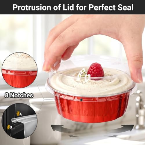 EUSOAR Disposable Ramekins with Lids, 30 pack 8oz Aluminum Foil Cupcake Baking Cups Containers Wrappers with Lid, Dessert Cups with Lids Mini Aluminum Cheesecake Pan Creme Brulee Ramekins-Red - color: Red, size: 30pcs, 8oz