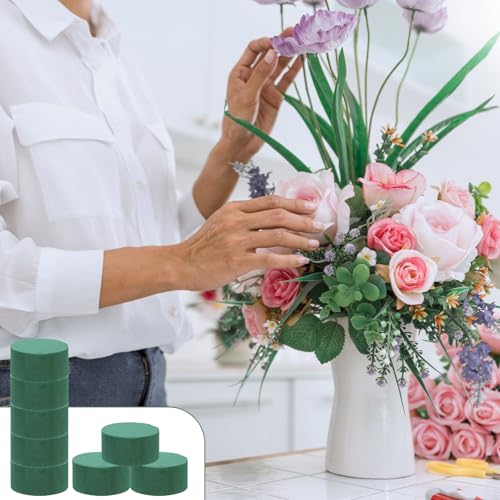 Green Floral Foam Blocks 9Pcs Round Flower Foam Blocks Wet and Dry Foams for Flowers Arrangements 3.1"x 1.5" Wet Dry Florals Foams for Flower Box Florist Home Wedding Birthdays Decoration