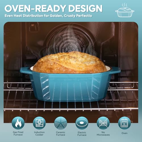 Enameled Cast Iron Dutch Oven for Bread Baking – 3QT Oval Round Heavy Duty Bread Pan with Lid, Non-Stick Ceramic Coating,Loaf Cast Iron Bread Oven for Sourdough, Baking, Roasting, Braising, Stovetop & Oven Safe - color: Blue