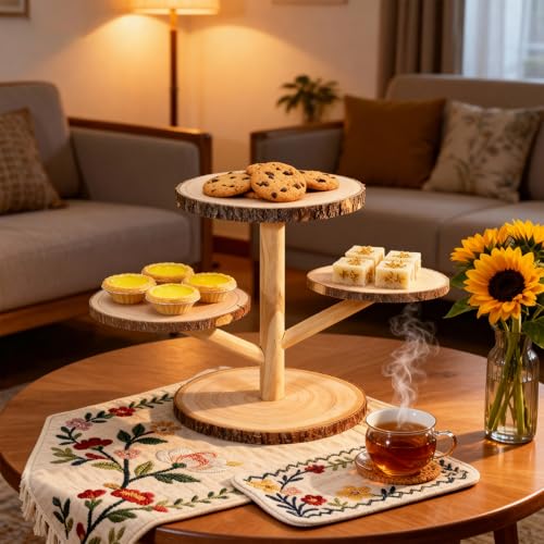 4 Tier Round Wooden Cupcake Stand Cup Cake Tower Stand Holder