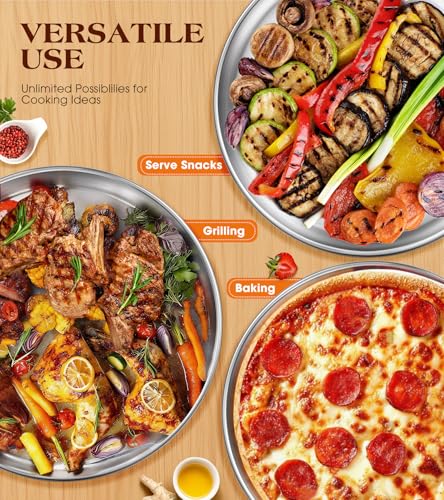 13½ Inch Stainless Steel Pizza Pan Set of 2, Pizza Pan for Oven, Steel Pizza Tray for Baking Cookie Pie Cake, Round Stainless Steel Pizza Plate Pizza Baking Sheet, Easy Clean & Dishwasher Safe - size: Set of 2（13.5 inch）