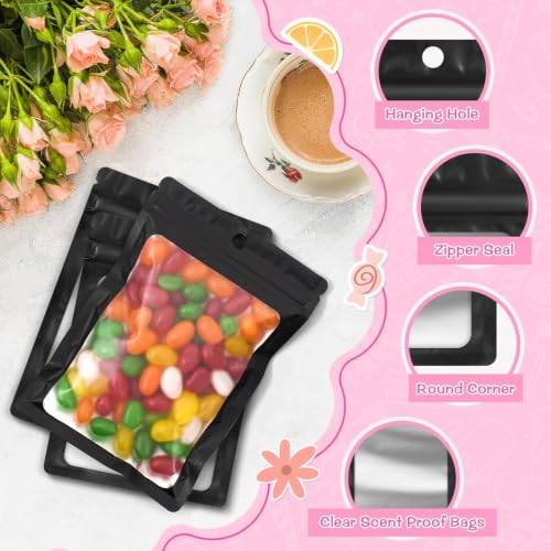 FUNFERY 100 Pack Mylar Resealable Bags, Black Foil Packaging Bags - color: Black, size: 4.7 x 7.9 inch
