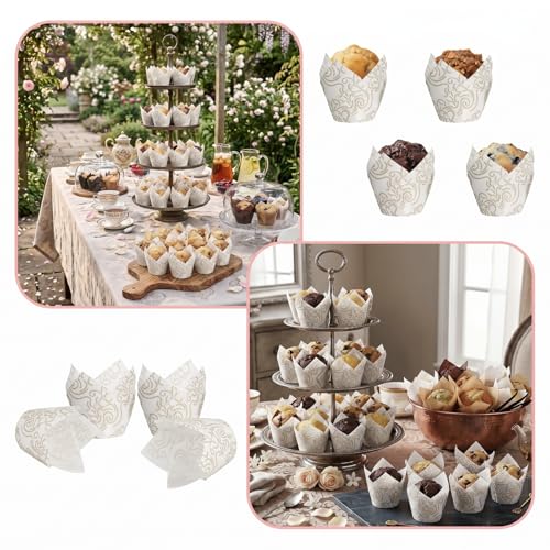 200 Pcs White Tulip Cupcake Liners for Baking, White Wavy Line - color: White Wavy Line