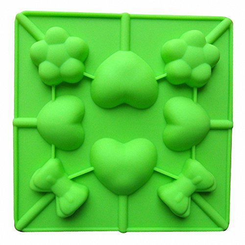 2-Pack Heart Sakura Bow Tie Lollipop Molds Set Heart Cherry Blossom Silicone Lolly Pop Tray for Hard Candy Chocolate Gummy Sucker (Random Color)