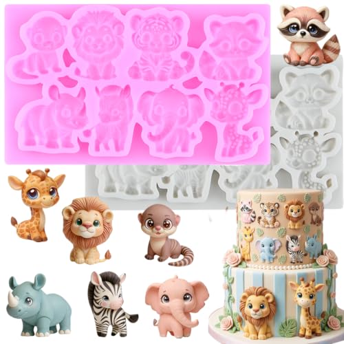 Lion Giraffe Elephant Silicone Mold Monkey Tiger Zebra Fondant Mold