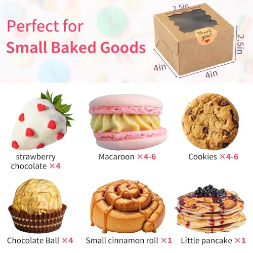 WINKIO Cookie Boxes with Window, Small Bakery Boxes for Dessert Pastry - color: brown
