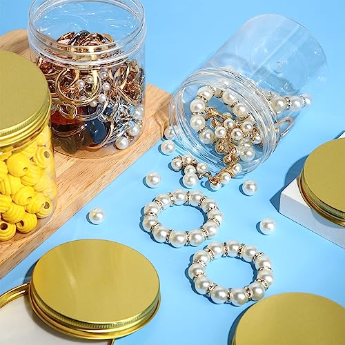 Irenare 24 Pcs 16oz Plastic Jars with Lids, Clear Wide Mouth Airtight Mason Jars Food Storage Containers for Cake, Dried Fruit, Honey, Nuts, Scrubs Cream, Kitchen & Craft(Golden Lids) - color: Golden