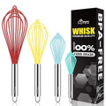 HOTEC 4Pcs Silicone Whisk Set, Wire Balloon Whisks for Cooking Egg Beater - color: Red,Yellow,Blue,Aqua Sky