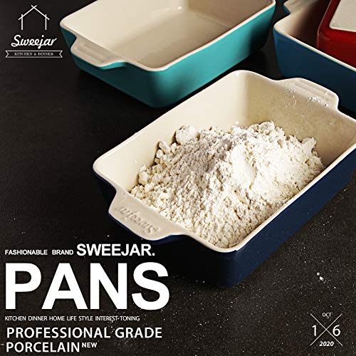 Sweejar Ceramic Baking Dish, Rectangular Small Baking Pan with Double Handles, 20 Oz for Cooking, Brownie, Kitchen, 6.5 x 4.9 x 1.8 Inches(Navy) - color: Navy, size: Rectangle 6.5 x 4.9IN