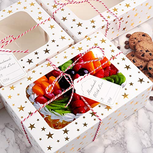 Christmas Cookie Boxes with Window, Gold Star, 24 Pack, 9x6x3in - color: Gold Star