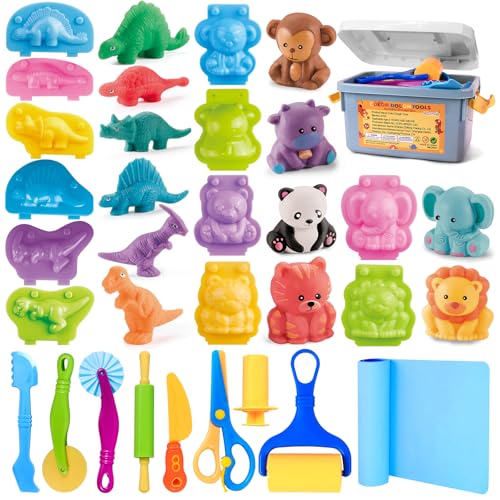 Dough Tools Play Set 22Pcs with Storage Container, Silicone Mat