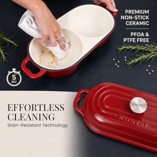 DIY Double Dutch Oven for Sourdough Bread Baking – Enamel Cast Iron Bread Baker with Lid, Bake Two Different Loaves at Once, 500°F Oven Safe, Includes 2×6" Banneton Proofing Baskets - color: Red