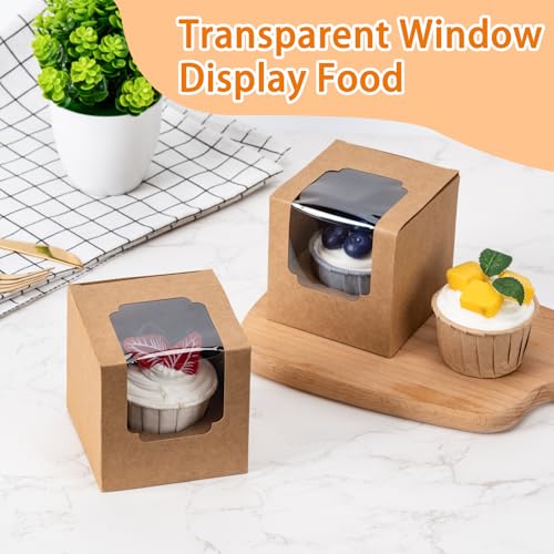 BOOMIBOO 50 Pack Individual Cupcake Containers, Cupcake Boxes with Window - color: Brown