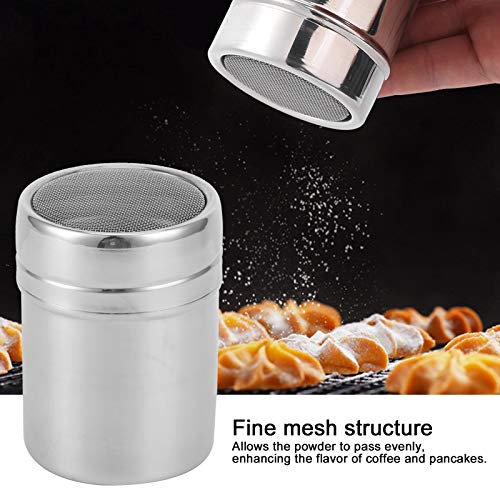 1Pcs Powdered Sugar Shaker Duster, Stainless Steel Dusting Powder Container, Fine Mesh Shaker Powder Cans with Lid, S