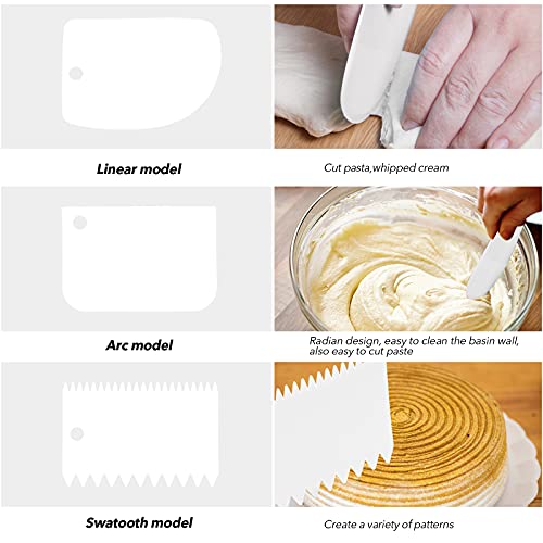 Stainless Steel Icing Spatulas Angled Cake Spatulas with 3 Cake Smoother Scrapers- Professional Frosting Offset Spatula Set with 6, 8, 10 inch Blades for Cake Decorating