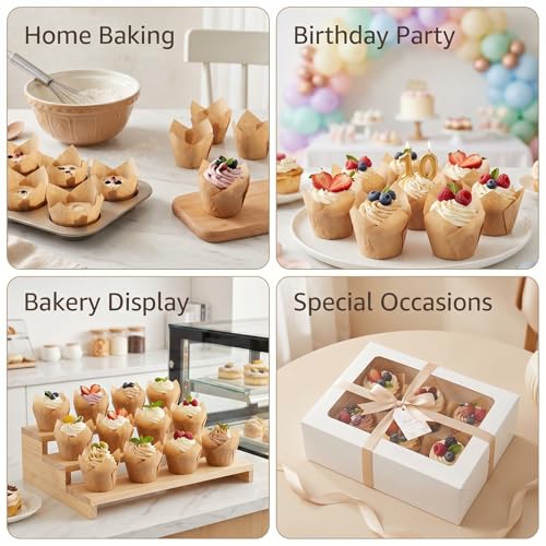 200Pcs Tulip Cupcake Liners Greaseproof Paper Baking Cups Muffin Wrappers for Birthday Wedding Baby Shower Party Catering Restaurants(Deep Khaki)