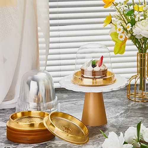 Mimorou Individual Cupcake Boxes Clear Plastic Cupcake Containers Disposable Single Holder with Lid Tall Cake Carrier 5.3 Inch Diameter 4.3 Inch Height with Stickers for Wedding(Gold,200 Pcs)