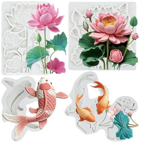 Lotus Flower Silicone Mold Goldfish Fondant Molds Set of 4 - color: Style B