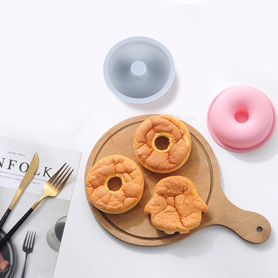 Cabilock 2-Pack Food Grade Silicone Donut Molds 4.52 Inch Non-Stick Baking Pans for Homemade Donuts and Cakes Reusable Bakeware for Making