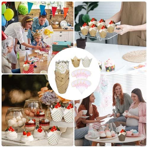 uxcell 100Pcs Tulip Cupcake Liners with 10Pcs Cheese Markers Muffins Liners - color: Natural/White