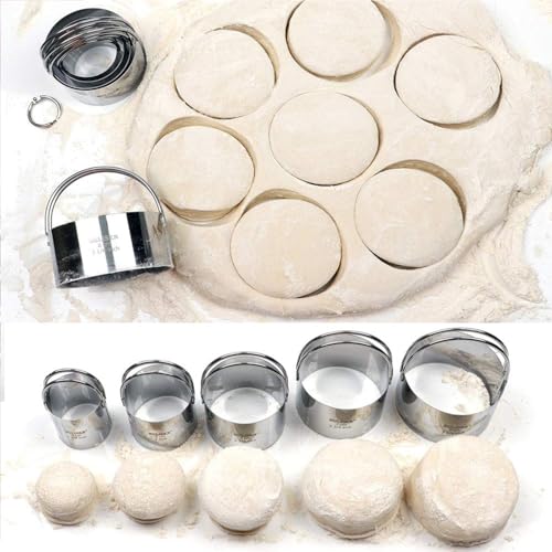 Stainless steel Cookie Cutters Set of 10, 5 sizes round and 5 sizes square Biscuit cutters with handles - size: Regular