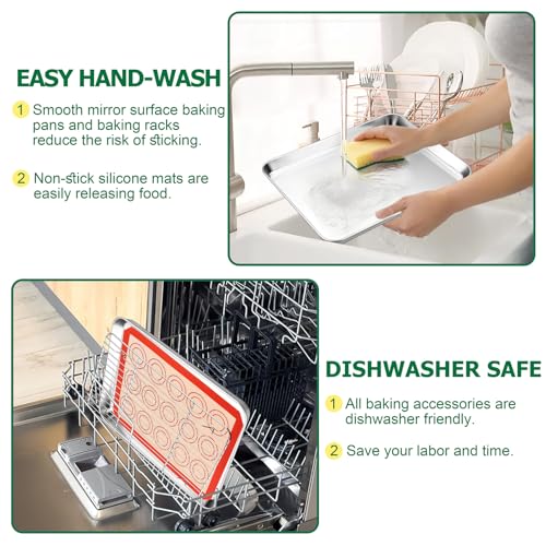 TeamFar Stainless Steel Baking Sheet Pan with Rack & Mat - 16/12.5/10.5inch