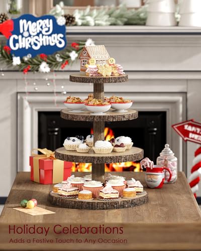 Wood Cupcake Stand, 4 Tier Cupcake Tower, Large Rustic Cake Display Holder