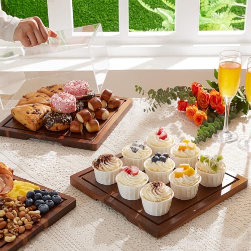 Acacia Wood Cake Stand with Lid,2-in-1 Cake Holder with Dome,Square dome - size: Square 11*11*5.56