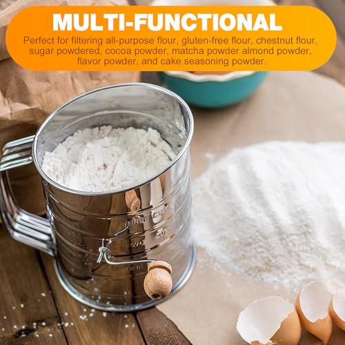 4 in1 Flour Sifter Stainless Steel, 3 Cup Flour Sifter for Baking, Sifter for Baking with Powdered Sugar Duster Set, Flour Shaker Duster for Baking Cakes, Pies, Pastries, Desserts and Cupcakes (3 Cup)