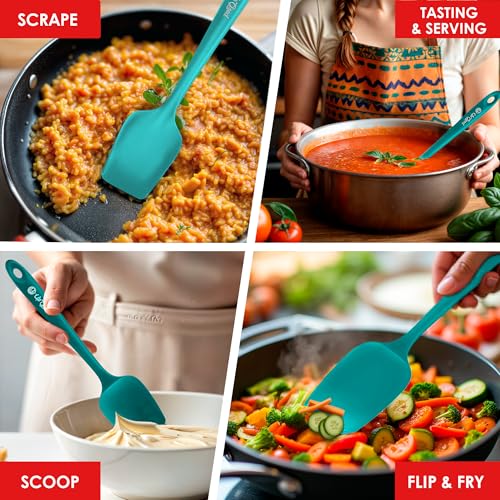 Silicone Spoon Spatula - 600ºF Heat-Resistant Non-Stick Rubber Spoonula | Use as Silicone Kitchen Scraper Utensil - Baking and Cooking Strong Stainless Steel Core | UpGood Kitchen Utensils, (Teal) - color: Teal