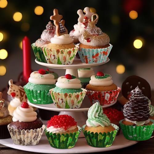 SANNIX 450pcs Christmas Cupcake Liners, Christmas Santa Claus Snowman Tree - style: Santa Style