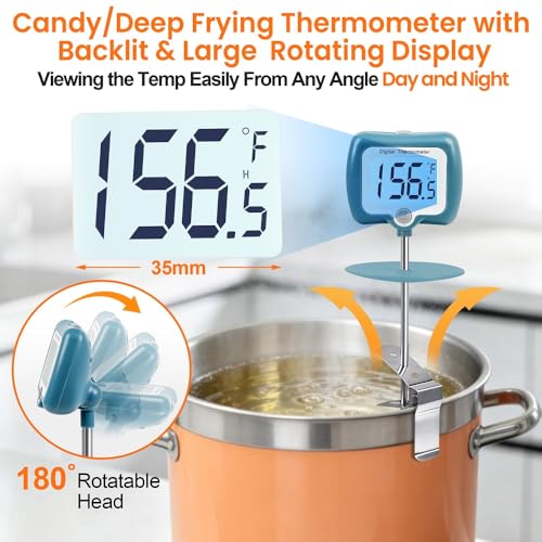 Candy Thermometer with Pot Clip with Backlit dispaly, - color: Blue