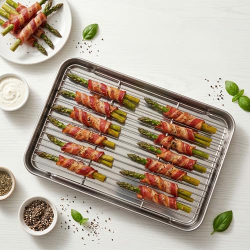 Homikit 18x13 Inch Stainless Steel Baking Half Sheet with Wire Cooling Rack - size: 17.6x13x1