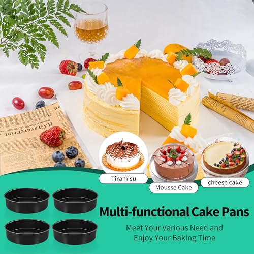 P&P CHEF 9.5 Inch Cake Pan, Stainless Steel Round Cake Pans, Black & 4 Pcs - color: Black, size: 9.5 Inch