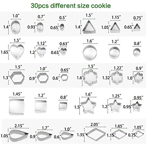 30Pcs Small Cookie Cutter Set with Box, Stainless Steel Fruit Veggie Polymer Clay Cutters Tools for Kids, Geometric Biscuit Mini Cookie Cutters Mold for Cake, Biscuit, Fruit Decorations and So on