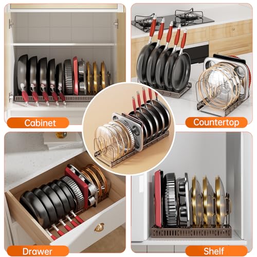 MUDEELA Expandable Pot Pan Lid Organizers inside Cabinet, 12 Divider-Bronze - color: Bronze, size: 12 Dividers