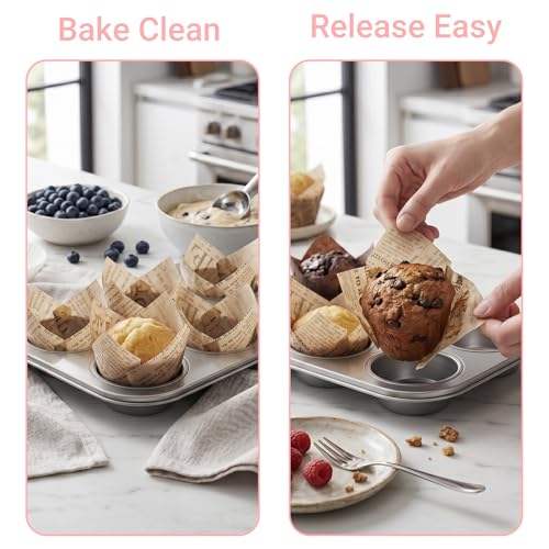 200 Pcs Newspaper Tulip Cupcake Liners for Baking, Natural Color - color: Natural Newspaper