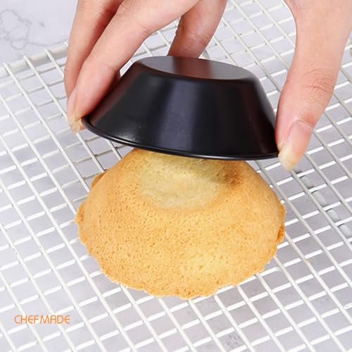 CHEFMADE Mini Egg Tart Pan Set, Non-Stick 3 Inch 12Pcs Round Tart Molds for Baking, Mini Baking Pans for Egg Tarts, Cupcakes, Quiche, Oven & Air Fryer Safe (Black) - size: 3" Round Tart 12Pcs