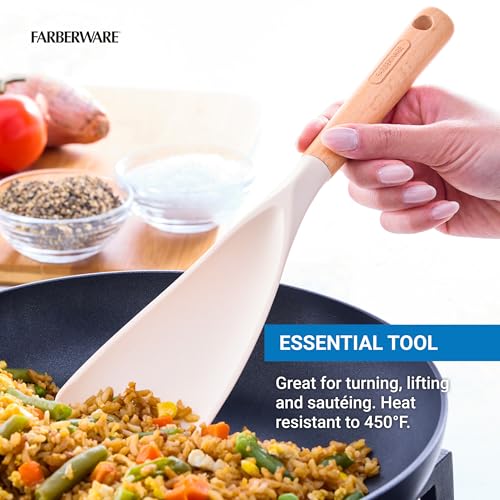 Farberware Multi Tool Scoop Spoonula with Beechwood Handle and Silicone Head, Heat-Resistant Kitchen Utensil for Serving, Stirring, and Turning - 11.5 Inches - color: Cream