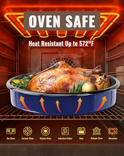 Round Roasting Pan Set, Enamel 10 Inch Deep Dish Pizza Pan for Oven - color: Navy Blue - 10 Inch